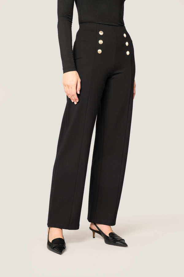 Pantaloni Wide Leg con Bottoni