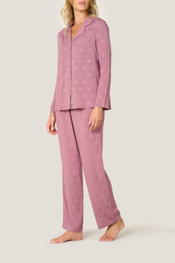 Pigiama Lungo Abbottonato Satin Pois